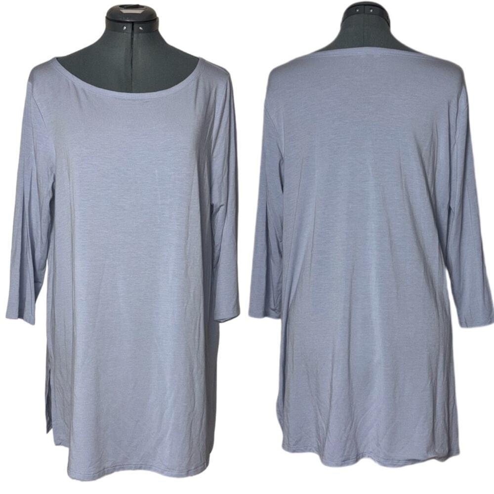 Eileen Fisher Light Gray Oversized Boatneck Tunic Top
